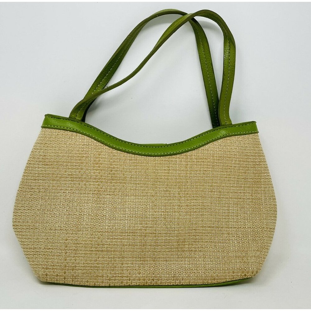 Relic Small Tan Khaki Knit Woven Shoulder Bag Purse Handbag Green Trim